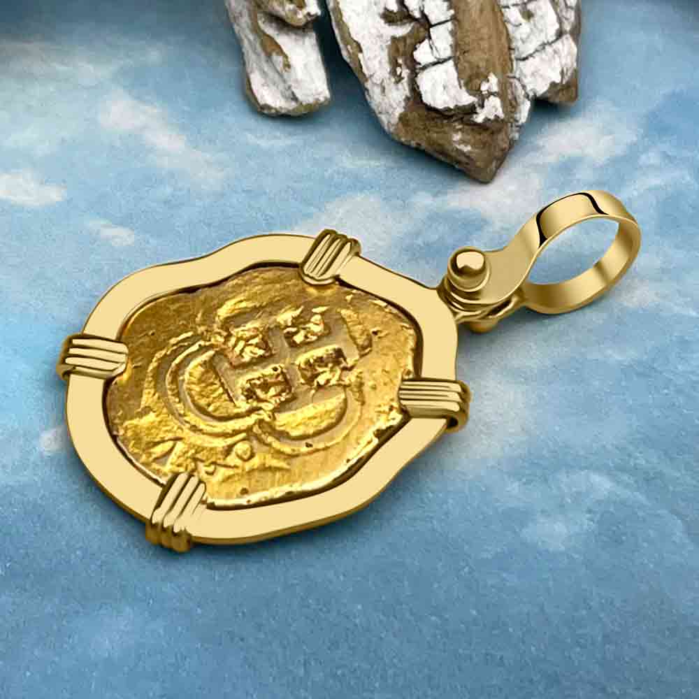 Pirate Era 1618 22K Gold One Escudo - the Legendary Doubloon - 18K Gold Pendant
