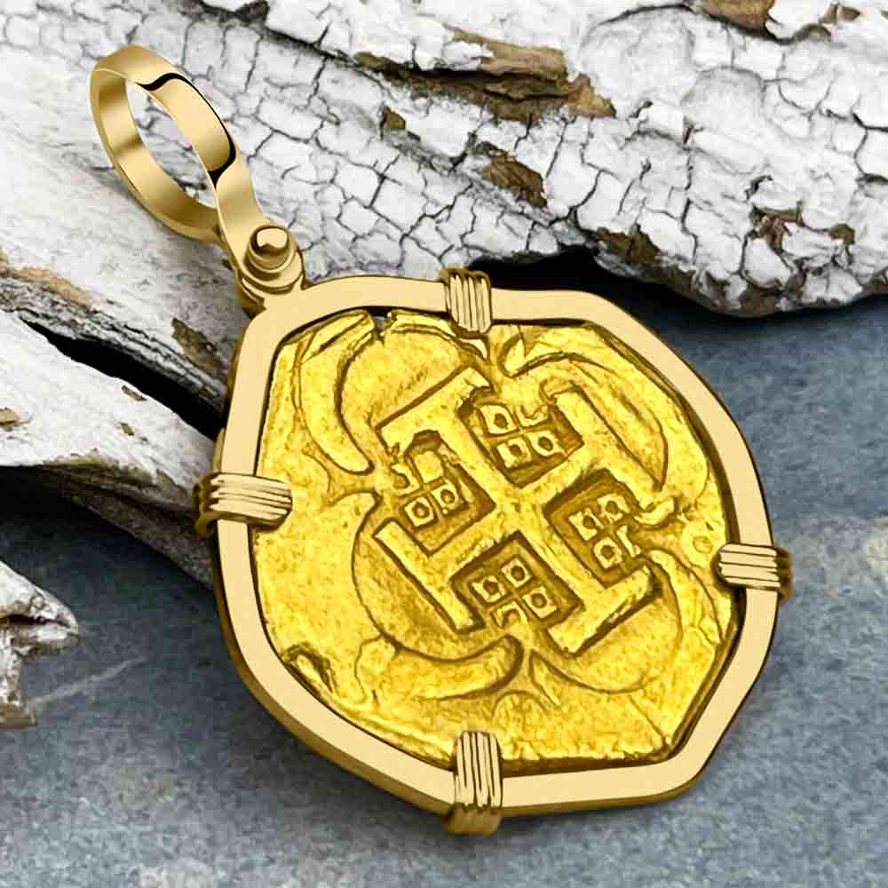 Pirate Era Circa 1636 22K Gold Four Escudo - the Legendary Doubloon - 18K Gold Pendant