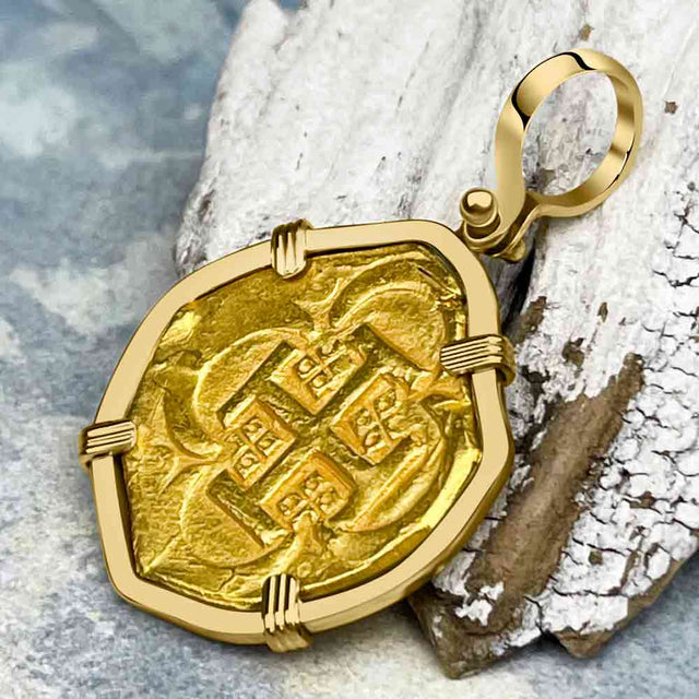 Pirate Era Circa 1636 22K Gold Four Escudo - the Legendary Doubloon - 18K Gold Pendant