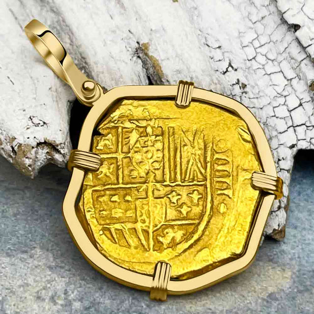 Pirate Era Circa 1636 22K Gold Four Escudo - the Legendary Doubloon - 18K Gold Pendant