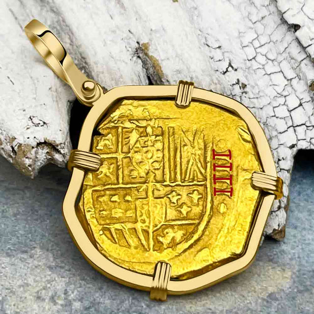 Pirate Era Circa 1636 22K Gold Four Escudo - the Legendary Doubloon - 18K Gold Pendant