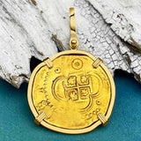 RARE DATED Pirate Era 22K Gold Four Escudo - the Legendary Doubloon - 18K Gold Pendant