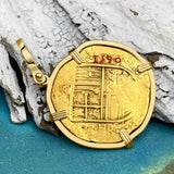 RARE DATED Pirate Era 22K Gold Four Escudo - the Legendary Doubloon - 18K Gold Pendant