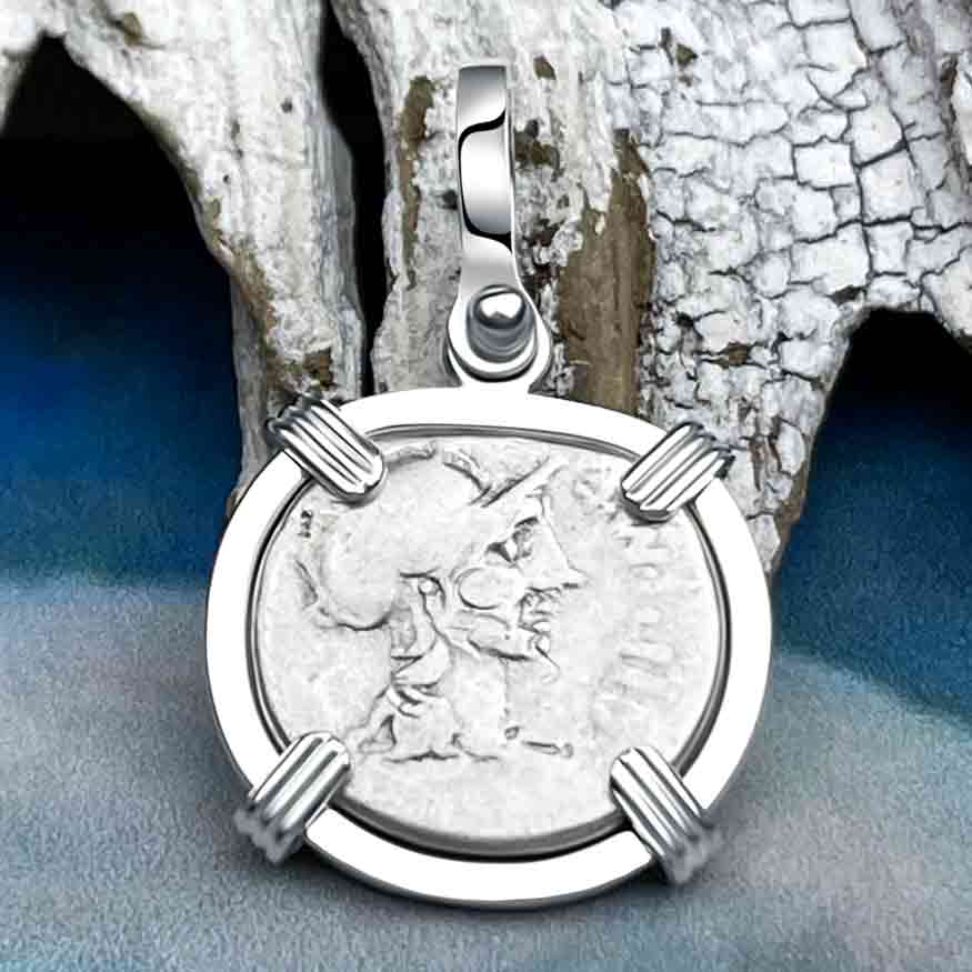 Roman Republic Roma &amp; Victory Silver Denarius 115 BC Sterling Silver Pendant