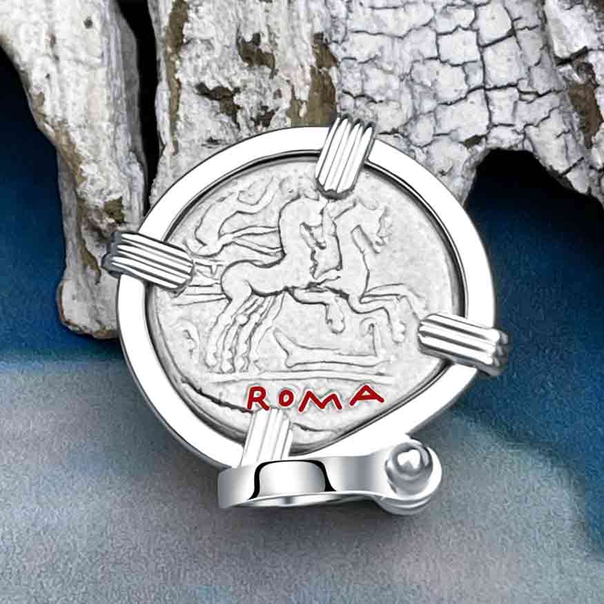 Roman Republic Roma &amp; Victory Silver Denarius 115 BC Sterling Silver Pendant