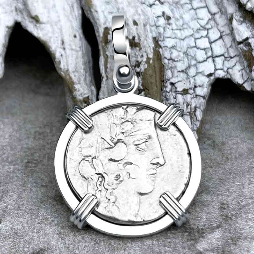 Roman Republic Bacchus & Ceres Denarius 48 BC Sterling Silver Pendant