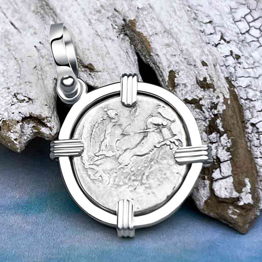 Roman Republic Victory Silver Denarius 46 BC Sterling Silver Pendant 