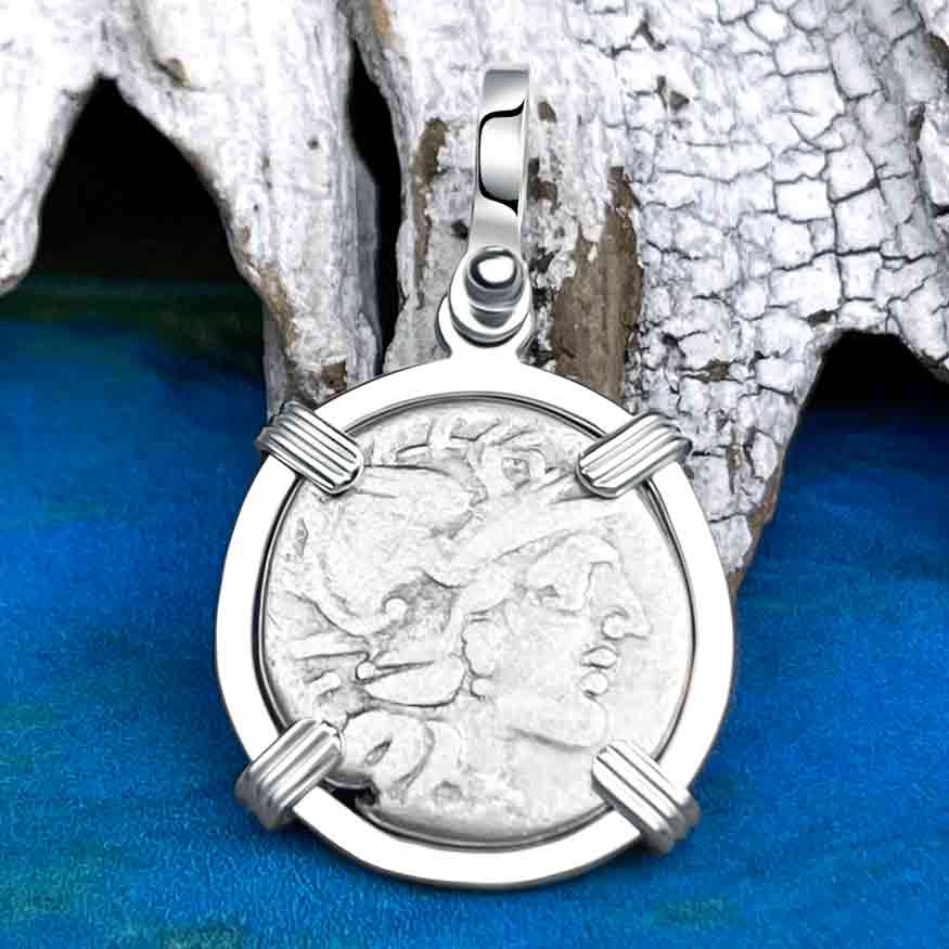 Roman Republic Roma & Juno Silver Denarius 138 BC Sterling Silver Pendant