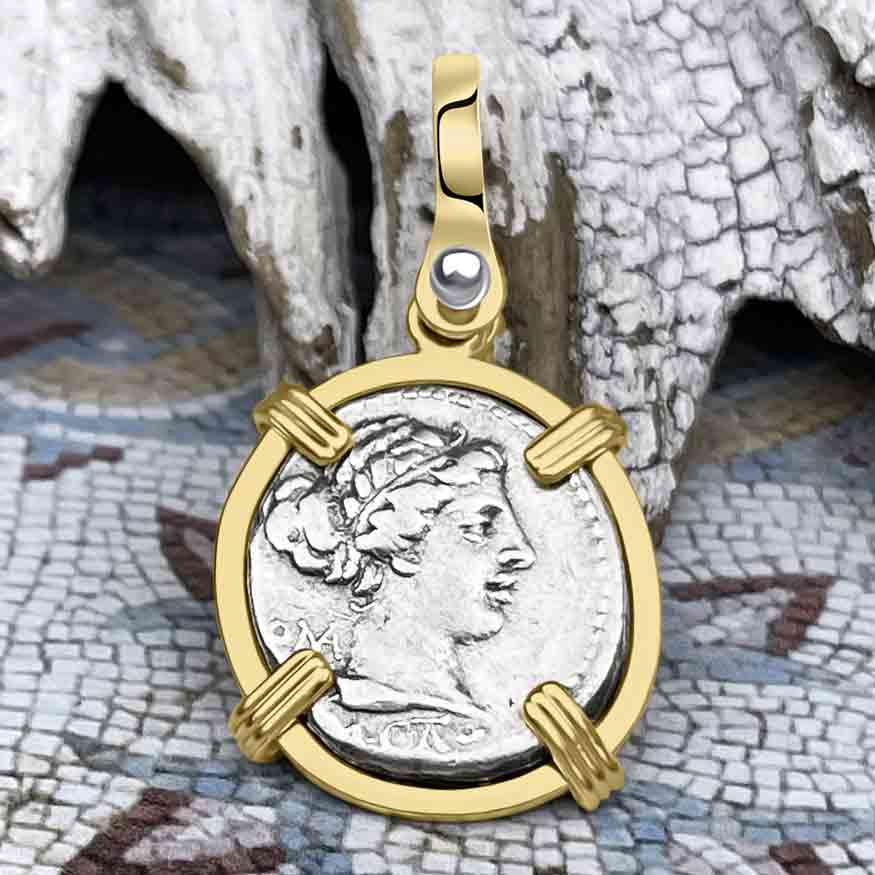 Roman Republic Silver Denarius 89 BC Roma & Victory 14K Gold Pendant 