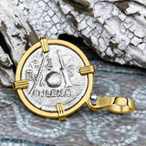 Roman Republic Silver Denarius 75 BC Genius 14K Gold Pendant
