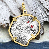 Heart Shaped Mel Fisher's Atocha Rare 2 Reale Shipwreck Coin 14K Gold Pendant with Emerald
