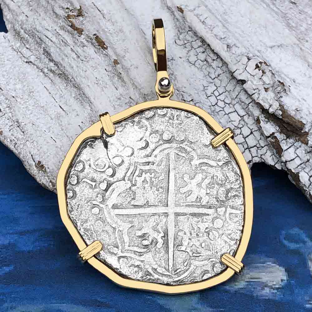 Rare Dated 1619 Mel Fisher&#39;s Atocha 8 Reale Shipwreck Coin 14K Gold Pendant