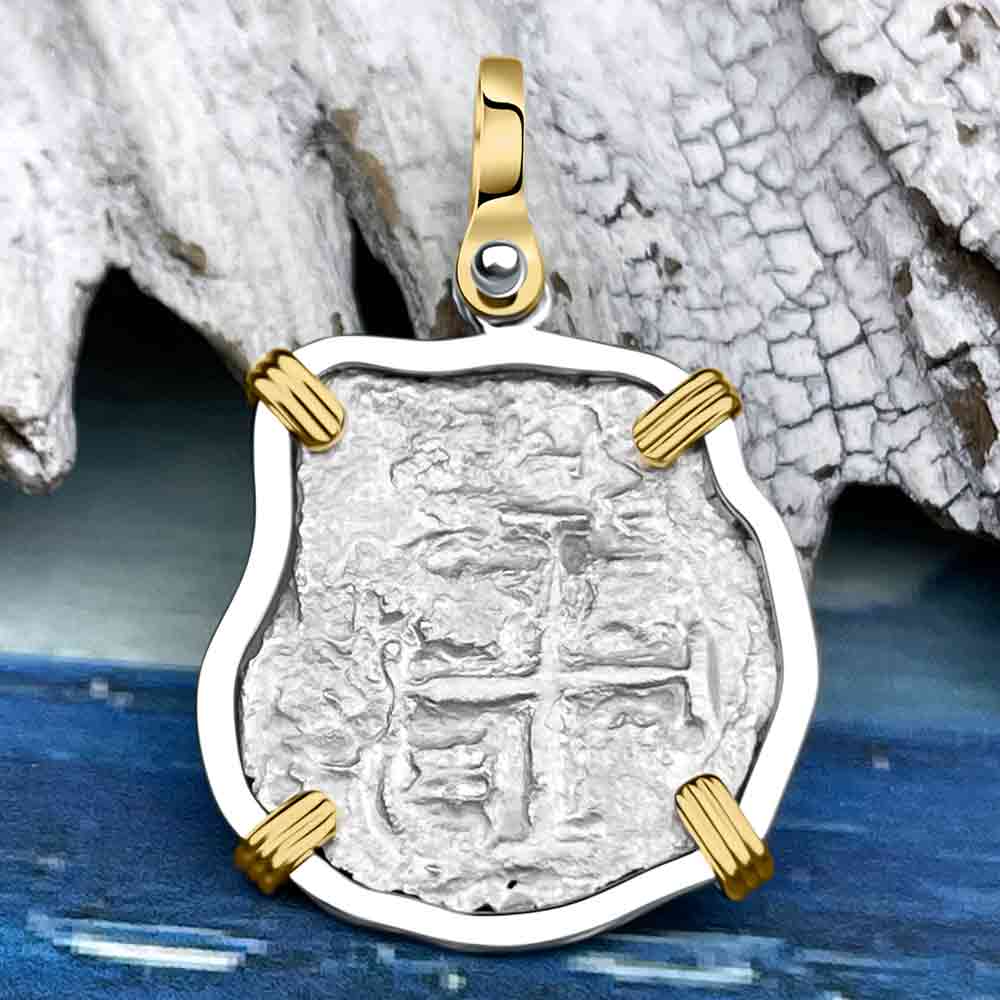 Princess Louisa Shipwreck Dated 1720 Two Reale Piece of Eight 14K Gold and Sterling Silver Pendant