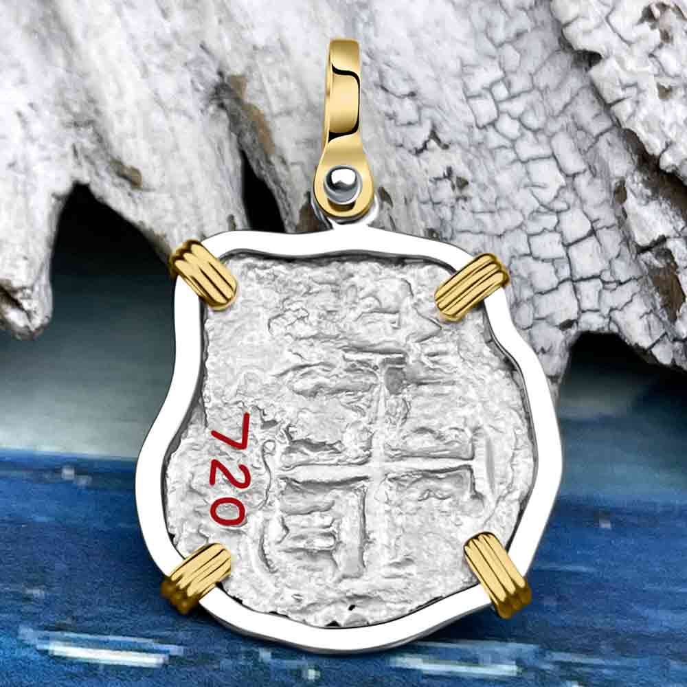 Princess Louisa Shipwreck Dated 1720 Two Reale Piece of Eight 14K Gold and Sterling Silver Pendant