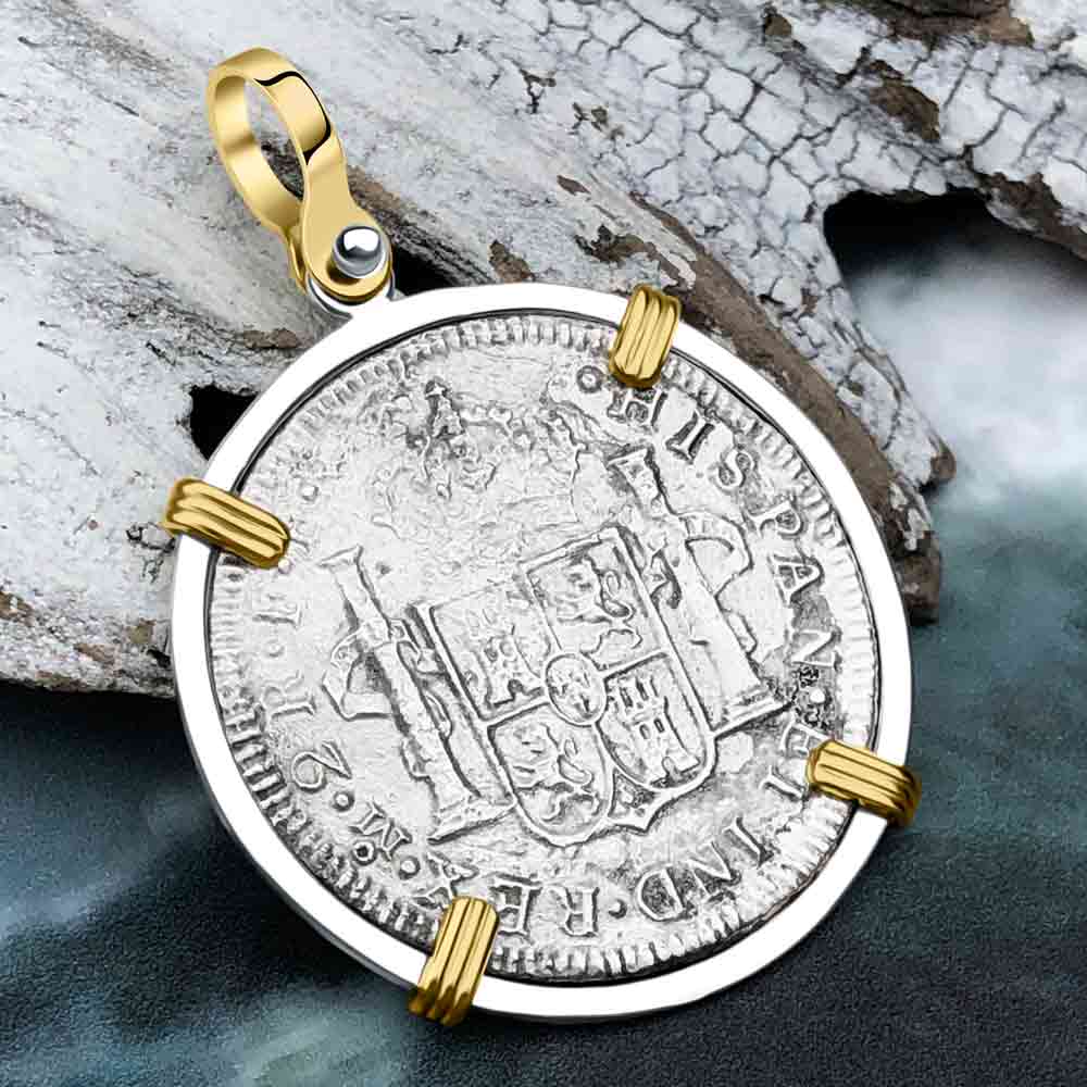 El Cazador Shipwreck 1783 2 Reale &quot;Piece of 8&quot; 14K Gold &amp; Silver Treasure Coin Pendant
