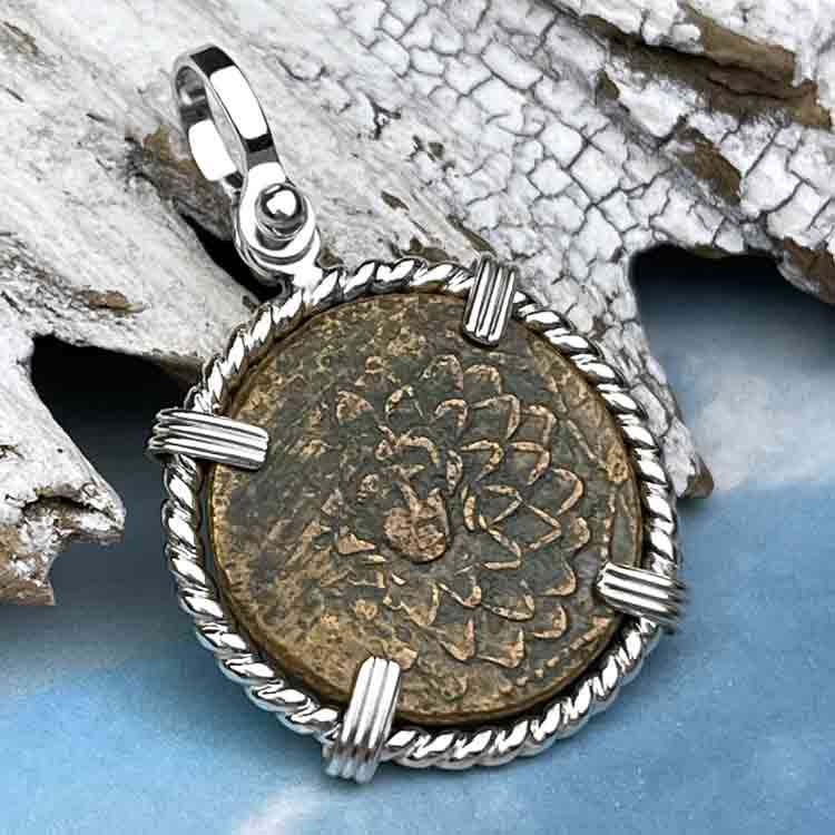 Ancient Greek Medusa & Nike Protection and Victory Bronze Coin 120 BC Sterling Silver Pendant