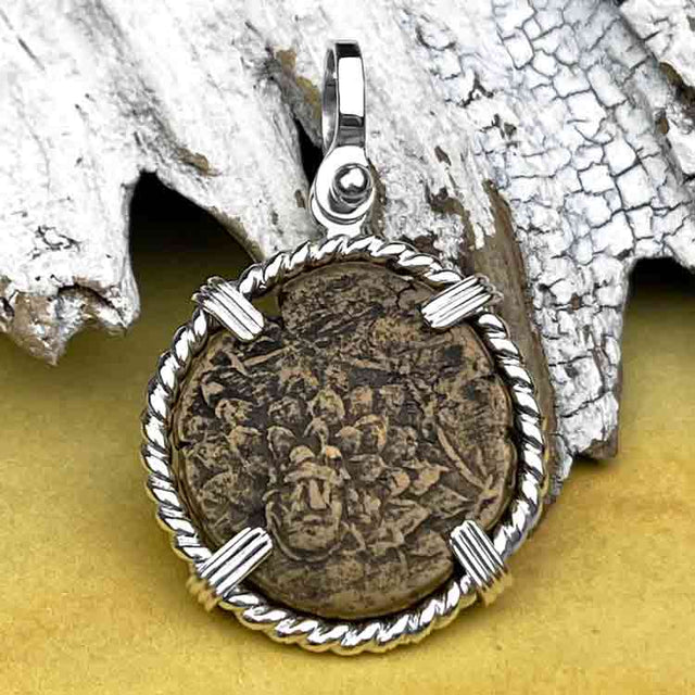Ancient Greek Medusa & Nike Protection and Victory Bronze Coin 120 BC Sterling Silver Pendant