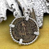 Ancient Greek Medusa & Nike Protection and Victory Bronze Coin 120 BC Sterling Silver Pendant