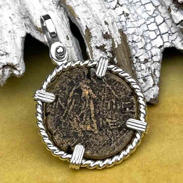 Ancient Greek Medusa & Nike Protection and Victory Bronze Coin 120 BC Sterling Silver Pendant