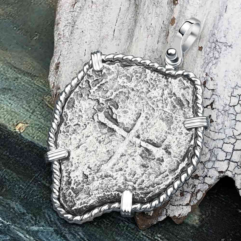 Heart Shaped Concepcion Shipwreck 4 Reale Silver Piece of 8 Sterling Silver Pendant 