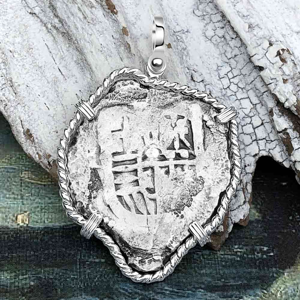 Heart Shaped Concepcion Shipwreck 4 Reale Silver Piece of 8 Sterling Silver Pendant 