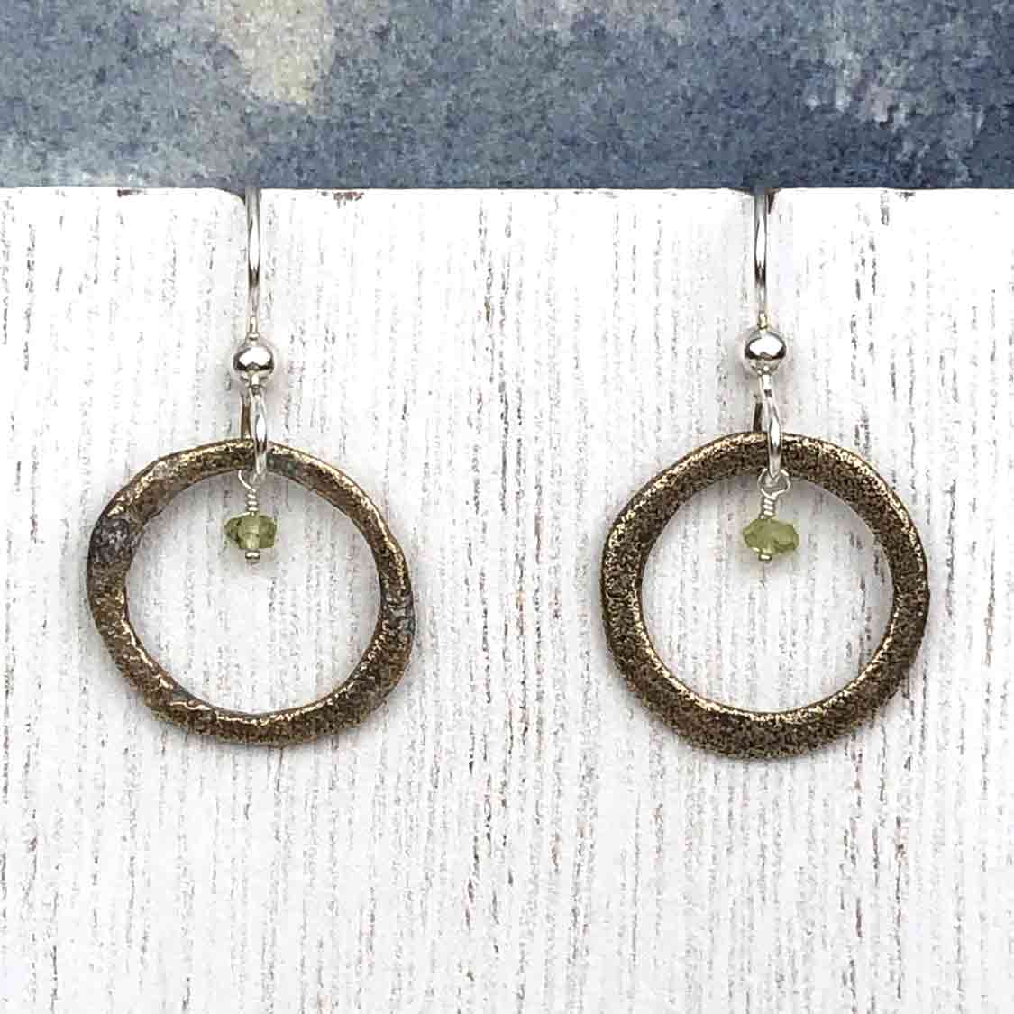 Gold to Red Bronze Celtic Ring Money Earrings with Genuine Peridot