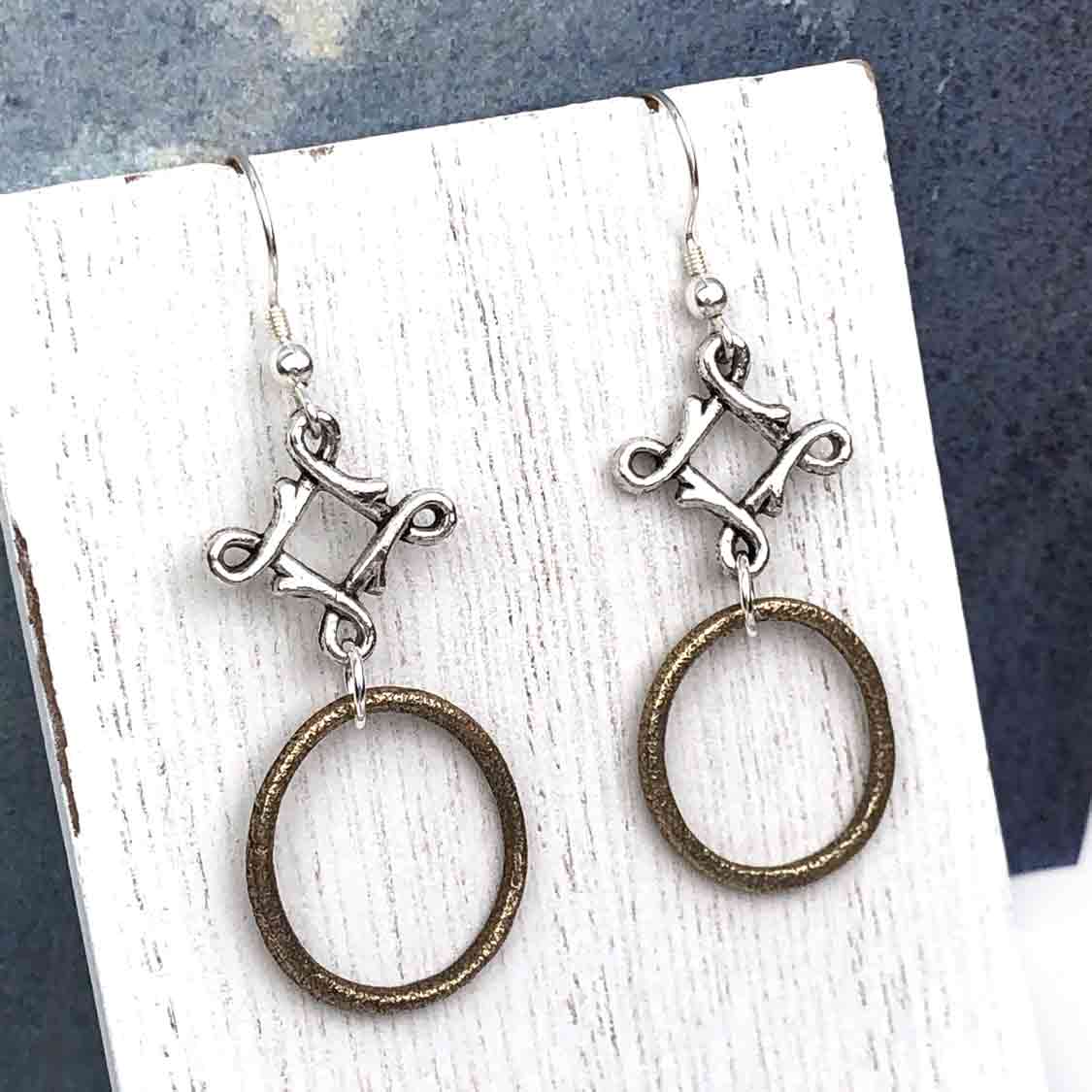 Dark Bronze Celtic Ring Money Earrings with Celtic Knot Charm