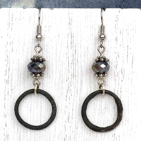 Darkest Bronze Celtic Ring Money Earrings with Midnight Crystal Charms