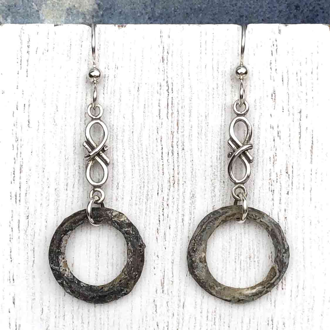 Dark Green Bronze Celtic Ring Money Earrings with Infinity Charms