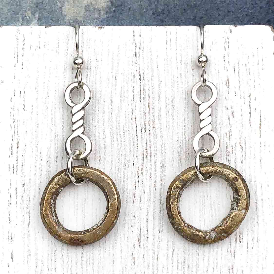 Light Thick Bronze Celtic Ring Money Earrings with Twist Charms 