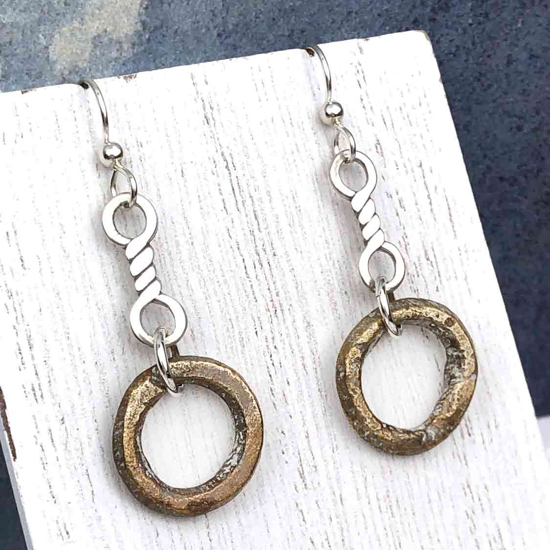 Light Thick Bronze Celtic Ring Money Earrings with Twist Charms 