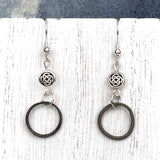 Tiny Deep Bronze Celtic Ring Money Earrings with Celtic Knot Charm