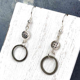 Tiny Deep Bronze Celtic Ring Money Earrings with Celtic Knot Charm