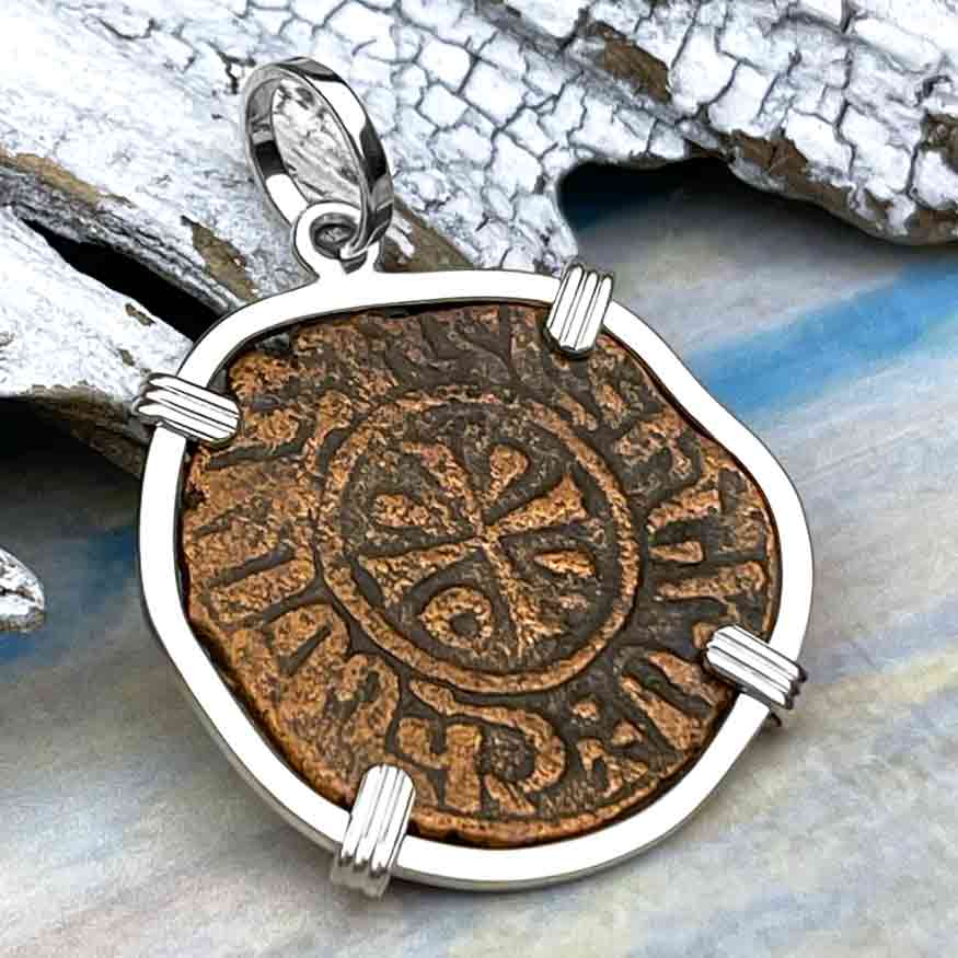 Knights Templar Era Cilician Armenia Crusader Coin of Faith, Courage &amp; Honor circa 1250 AD Sterling Silver Pendant
