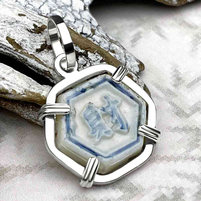 Siam Porcelain Gaming Token - from the Era of "The King & I" - Sterling Silver Pendant