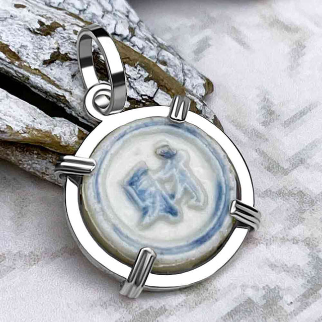 Siam Porcelain Gaming Token - from the Era of "The King & I" - Sterling Silver Pendant