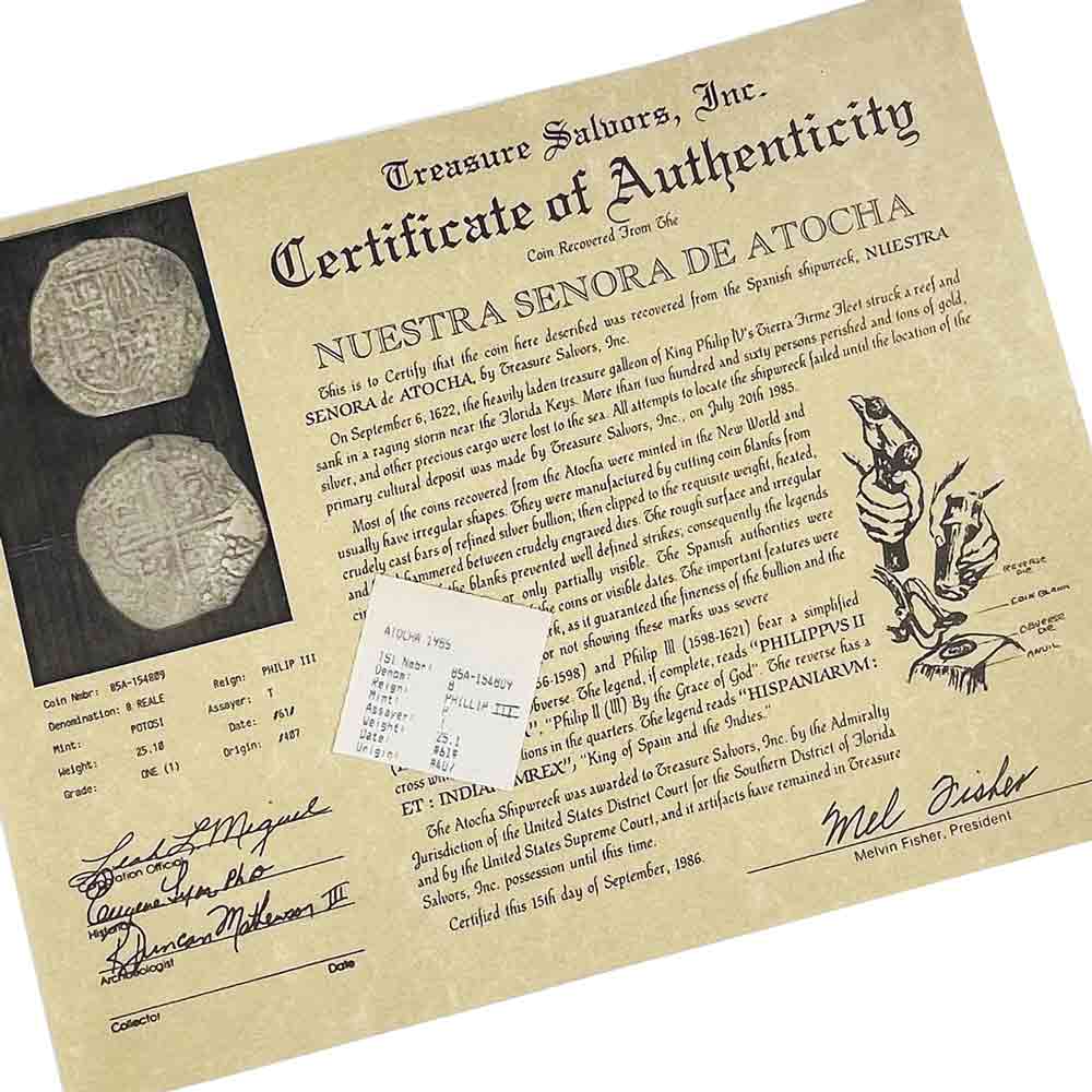 Rare Dated 1618 Mel Fisher&#39;s Atocha 8 Reale Shipwreck Coin 14K White Gold Pendant