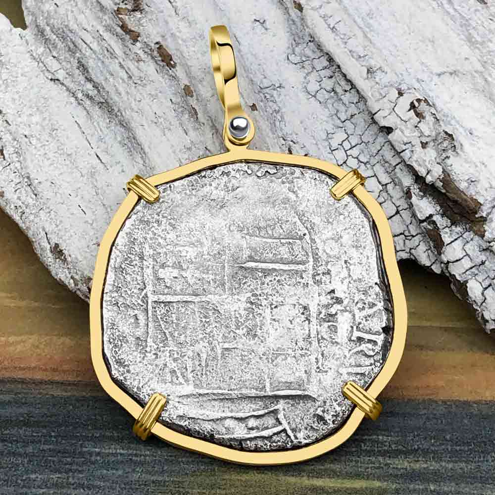 Rare Dated Mel Fisher&#39;s Atocha 8 Reale Shipwreck Coin 14K Gold Pendant