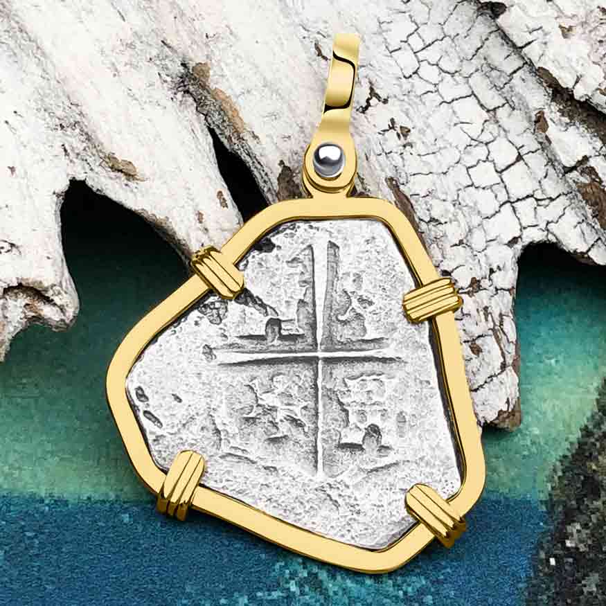 Sao Jose Rare 2 Reale circa 1598-1621 Shipwreck Coin 14K Gold Pendant