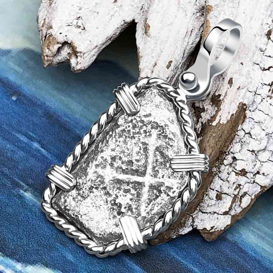 1715 Fleet Shipwreck Spanish Two Reale &quot;Piece of 8&quot; Sterling Silver Pendant