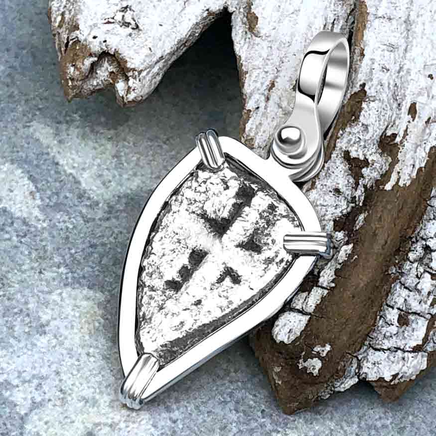Heart Shaped 1740s Rimac River &quot;Good Luck&quot; Spanish 1/2 Reale &quot;Piece of Eight&quot; Sterling Silver Pendant