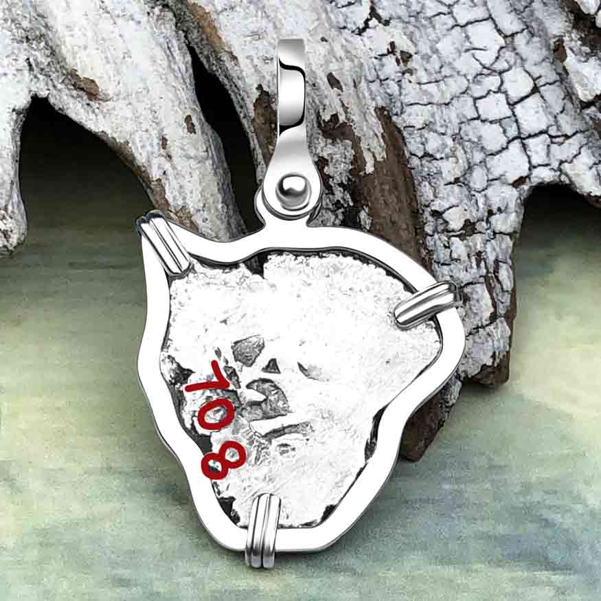 Heart Shaped Dated 1708 Rimac River &quot;Good Luck&quot; Spanish 1/2 Reale &quot;Piece of Eight&quot; Sterling Silver Pendant | Artifact #6673