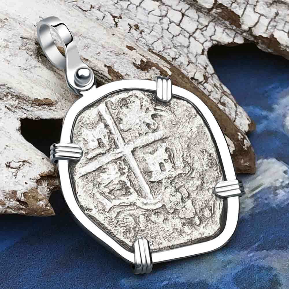 Concepcion Shipwreck Spanish 2 Reale Silver Piece of Eight 14K White Gold  Pendant | Artifact #6676