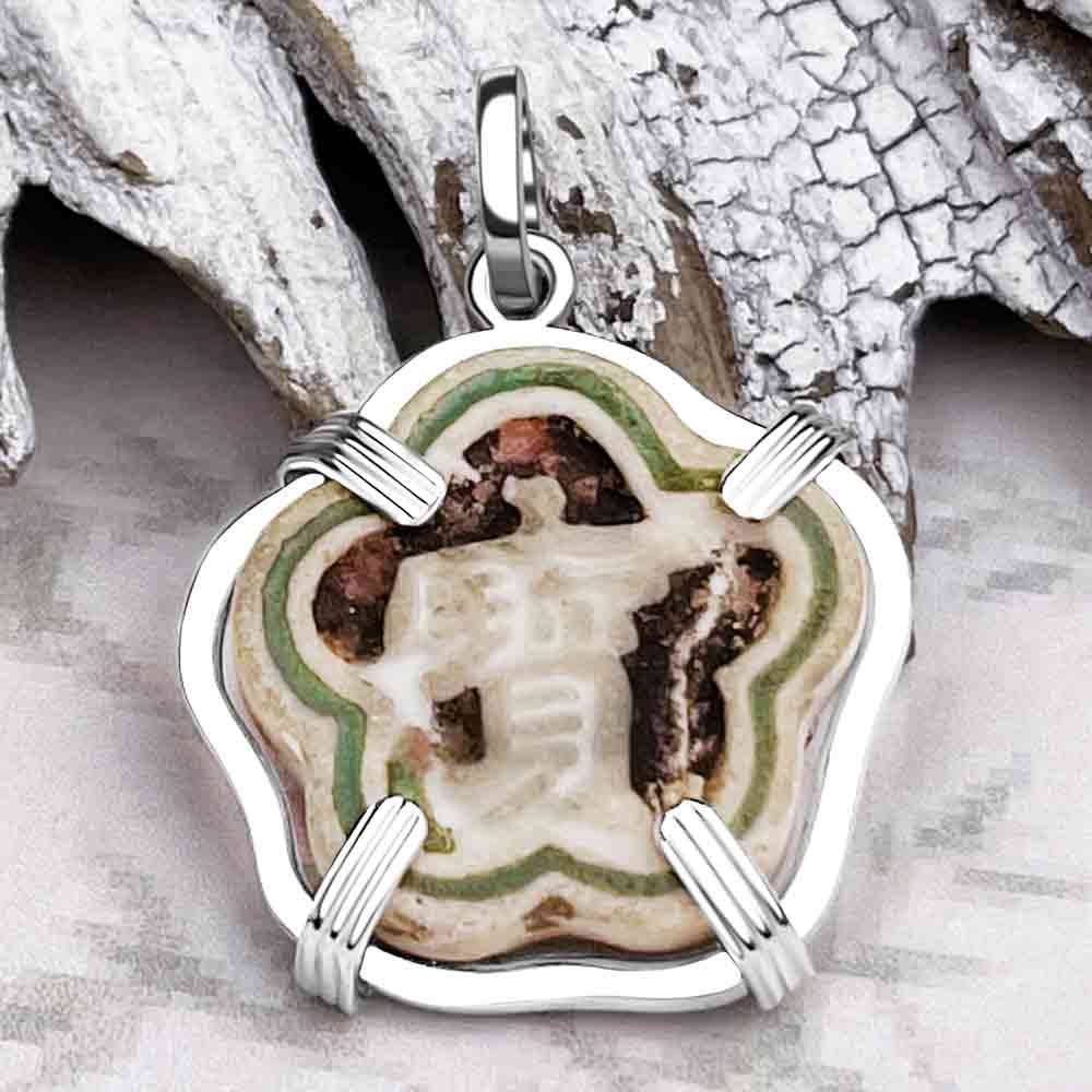 Siam Porcelain Gaming Token - from the Era of &quot;The King &amp; I&quot; - Sterling Silver Pendant