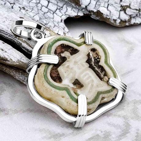 Siam Porcelain Gaming Token - from the Era of "The King & I" - Sterling Silver Pendant