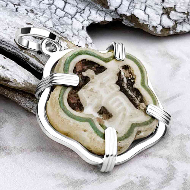 Siam Porcelain Gaming Token - from the Era of "The King & I" - Sterling Silver Pendant