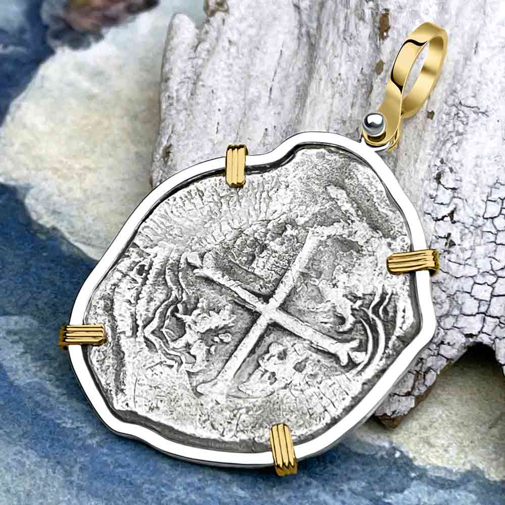 Concepcion Shipwreck 8 Reale Silver Piece of 8 14K Gold and Sterling Silver Pendant