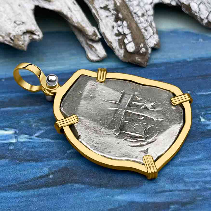 1715 Fleet Shipwreck Rare 4 Reale Piece of Eight 14K Gold Pendant - the Mel Fisher Cobb Coin Company Collection 