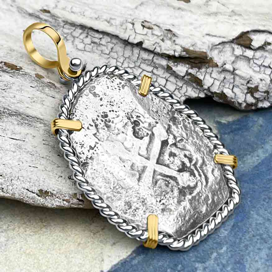 1715 Fleet Shipwreck Rare 8 Reale Piece of Eight 14K Gold &amp; Silver Necklace - the Cobb Coin Company Collection