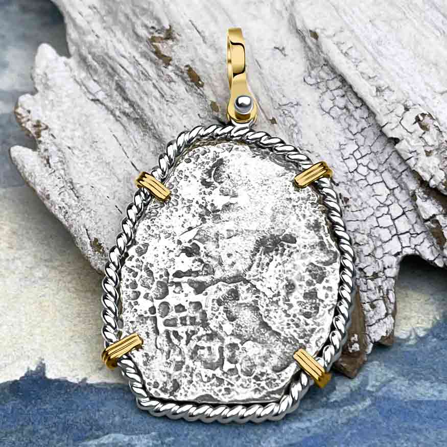 1715 Fleet Shipwreck Rare 8 Reale Piece of Eight 14K Gold &amp; Silver Necklace - the Cobb Coin Company Collection